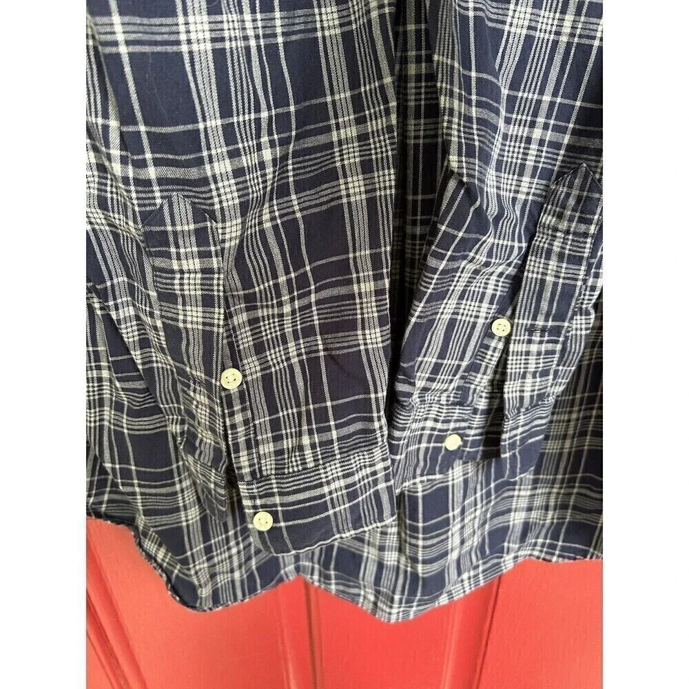Polo Ralph Lauren L Blake Pony Button Down Shirt Navy Blue Plaid Long Sleeve